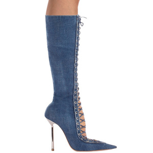 Lace up Leopard Print Botas De Thin <b>Heel</b> Suede Leather Women's Boots - Product Image 3