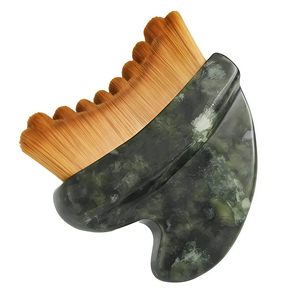 Brosse faciale en jade naturel pour drainage lymphatique, à poils doux, exfoliante, nettoyante, écologique, réutilisable, réduit les gonflements, stimule la circulation - Product Image 1