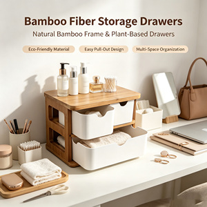 Boîte de rangement de bureau moderne de luxe en fibre de bambou biodégradable sans plastique avec 3 <span class=keywords><strong>tiroirs</strong></span> pour la salle de bain et le salon - Product Image 1
