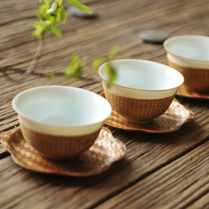 Handmade Bamboo Rattan Fruit Plate Checkered Pattern <b>Tea</b> <b>Tray</b> Kung Fu <b>Tea</b> Set Accessory Residential Use - Product Image 2