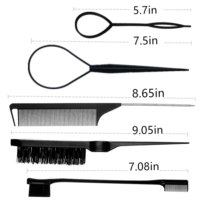 Ensemble de brosses à cheveux Topsy, outils pour les queues de cheval, brosse à picots pour démêler, brosse de contrôle des bords, peignes à queue de rat en métal, coiffure rose/noir