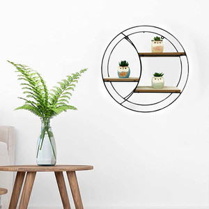 Étagère murale ronde en fer et bois, diamètre 44 cm, design à 3 niveaux flottants - Product Image 6