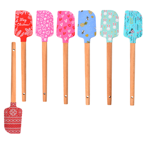 Creative Printed <b>Silicone</b> Spatula with Beechwood Handle, Cream Cake Spatula, <b>Baking</b> and Cooking Mixing Knife - Product Image 1