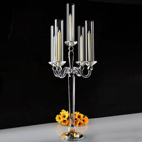 Porte-bougie en cristal à 5 bras, pas cher, pour centre de table de mariage, décoration de table pour événements et fêtes