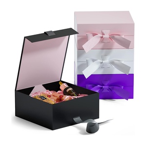 Wholesale Custom Logo Flap Lid Packaging Cardboard Luxury Black Clothing Folding <b>Magnetic</b> <b>Gift</b> <b>Box</b> With Ribbon - Product Image 1