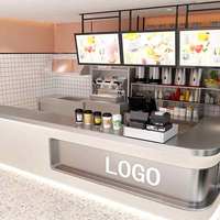 Modèle personnalisé Yimutang 20251226, comptoir de réception en acier inoxydable, design minimaliste moderne, multifonctionnel, arc de coin, café, bar