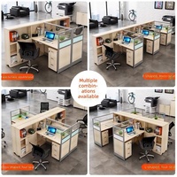 Bureau de travail commercial 4 places avec bibliothèque intégrée, design moderne et minimaliste, en bois, avec chaises de personnel assorties, en forme de barre