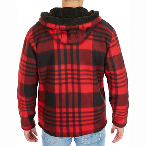 <strong>Men's</strong> Thick <strong>Red</strong> Check Warm Lined Hooded <strong>Jacket</strong> <strong>Winter</strong> Full Zip Polar Fleece Coat Outwear - Product Image 3