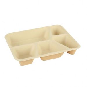 Boîte à lunch jetable en pulpe de bambou biodégradable, compatible micro-ondes, 5 compartiments, pour les contenants alimentaires à emporter des restaurants - Product Image 1