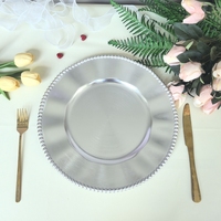 Assiettes de présentation rondes festonnées en plastique PP de 13 pouces, dorées et argentées, de luxe, durables et écologiques, pour la décoration de mariages et de fêtes