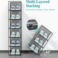 Boîte de rangement à chaussures pliable empilable en plastique transparent sur mesure en gros, boîte de rangement à chaussures transparente