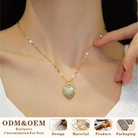 Collar de Joyería de Moda con Colgante de Perla y Circonita en Forma de Corazón de Durazno, Personalizado y de Lujo, Resistente al Agua, Sin Decoloración, de Acero Inoxidable Chapado en Oro de 18K
