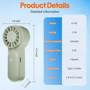Ventilador de Mano Mini Portátil de Plástico para Exteriores, Ligero, 3 Velocidades, con Batería de 500 mAh - Product Image 3