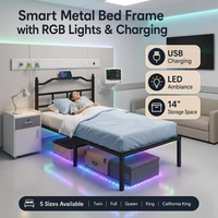 Lit pliant en fer avec éclairage LED et télécommande, design silencieux et antidérapant, avec rangement intégré – Offre spéciale