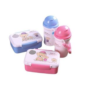 New Kids Cartoon Bento Set 500Ml Straw Bottle Plastic <b>Lunch</b> <b>Box</b> With Water Cup Combo - Product Image 1