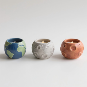 Ensemble de 3 bougeoirs en céramique Planètes, support de bougie conique Lune Terre Mars, décoration de bureau sur le thème de l'espace, 3,1x3,1x2,8 pouces - Product Image 2