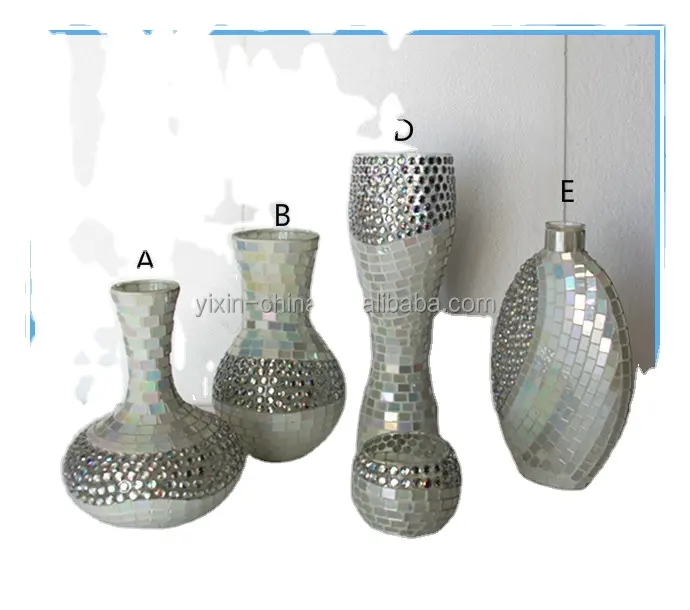 Yixin Best Verkopende Mozaïek Zilveren Kleur Grote Glazen Bloem Vaas Mozaïek Glazen Vloer Vaas Voor Woondecoratie