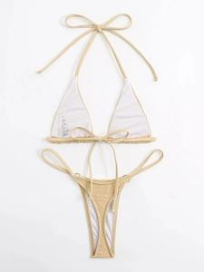 Maillot de bain sexy 2 pièces pour femme 2025, style bikini triangle à nouer sur le côté, motif uni, en polyester/nylon antibactérien - Product Image 4