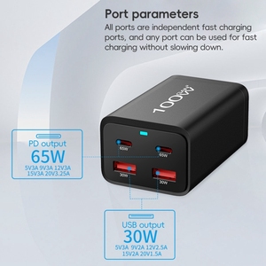 Nuevos productos 2025 <span class=keywords><strong>GaN</strong></span> <span class=keywords><strong>Pro</strong></span> 100W Cargador rápido Escritorio Protección múltiple Carga más segura - Product Image 5