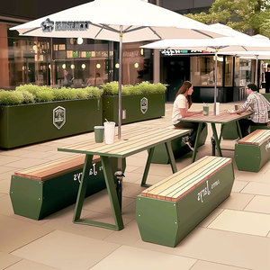 Moderno tavolo da pranzo all'aperto panca popolare combinazione di legno di ferro per piccoli metri Casual Gourmet Street Cafe tavolo all'aperto - Product Image 2