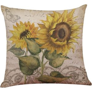Sunflower <b>Throw</b> Pillow <b>Cover</b> Square Linen Cotton Home Decor Cushion Case With Floral Pattern For <b>Sofa</b> Bedroom - Product Image 2