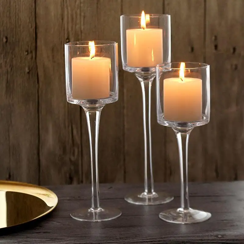 Taper Candle Holder Tall GlassRomantic Wedding Banquet Desktop Floating Water Candle Cup Clear Glass Candle Holders