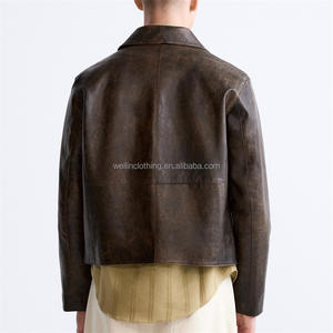 جاكيت جلدي رجالي مخصص بياقة قميص وتصميم متهالك بمظهر قديم - Product Image 5