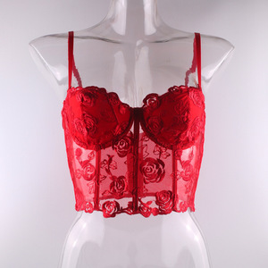 Lism Custom Ins Style Beautiful Rose Embroidery Steel Tow Fishbone Bra Sexy Chest Vest Tube Top Shoulder Straps Firm Control - Product Image 6