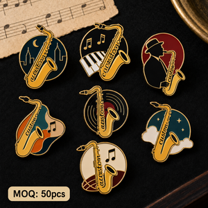 Spilla in metallo smaltata personalizzata di alta qualità per sassofono, distintivo per strumento <span class=keywords><strong>a</strong></span> <span class=keywords><strong>fiato</strong></span>, spilla da bavero per banda musicale jazz, souvenir artistico - Product Image 1