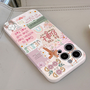 Coque de téléphone portable rigide en PC avec motif fleur rose et croix, impression photo, pour iPhone 8 X Xr Xs 11 12 13 14 15 16 17 Pro Max - Product Image 2