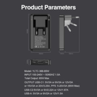 Chargeur portable ultra-fin personnalisé à vente rapide, 2 ports C1A, 65W GaN PD QC3.0 pour téléphone portable et ordinateur portable