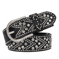 Ceinture en cuir personnalisée style punk avec strass, boucle en métal argenté vintage, réglable, ornée de cristaux scintillants pour femme
