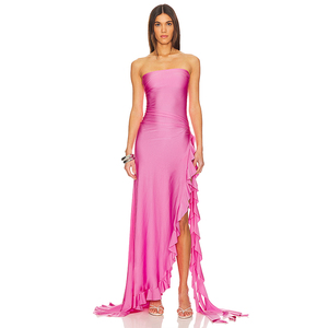Mode tendance Robe de soirée pour femme Robe longue asymétrique sans bretelles à volants - Product Image 1
