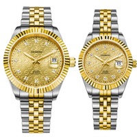 Montres de couple Zhen Mei Shi en or, mouvement automatique mécanique MIYOTA, analogique, King Queen, résistantes à l'eau 20ATM, acier inoxydable serti de diamants