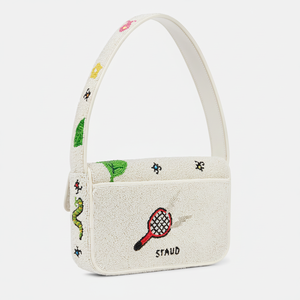 กระเป๋าสะพายไหล่ประดับลูกปัดสีขาว ปักลายไม้เทนนิส ประดับลูกปัดแก้ว กระเป๋าถือสำหรับผู้หญิง กระเป๋าคลัทช์ฤดูร้อน ลายแมลง กระเป๋าถือสไตล์สปอร์ต - Product Image 1