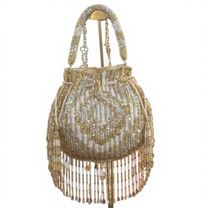 Elegant Beaded Bucket Evening Bag With Chain Strap Sparkling Handmade <b>For</b> Party - Product Image 1