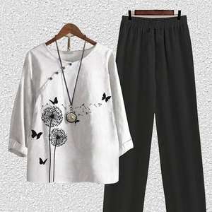 S-5XL été nouveau haut imprimé à manches mi-longues pour femmes et pantalon ensemble deux pièces ensemble deux pièces pour femmes européennes et américaines - Product Image 3