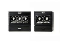 Boîte remontoir de montres automatiques de luxe faite à la main, double couche, intérieur en cuir de vachette, MDF+PU, noir et marron, rangement et présentation silencieux