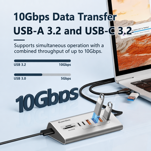 USB 3.2 Gen 2 10 Gbps Hub di trasferimento dati 6 porte USB <span class=keywords><strong>C</strong></span> Hub con 10 Gbps USB3.2 4 porte tipo A 2 porte tipo <span class=keywords><strong>C</strong></span> e lettore di schede TF SD - Product Image 3
