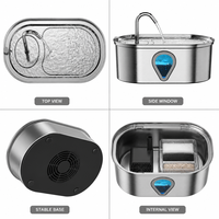 Fontaine à eau pour animaux de compagnie en acier inoxydable 304 WF170 3,5 L, distributeur d'eau automatique pour chat et chien avec fenêtre de niveau d'eau visible, pompe silencieuse