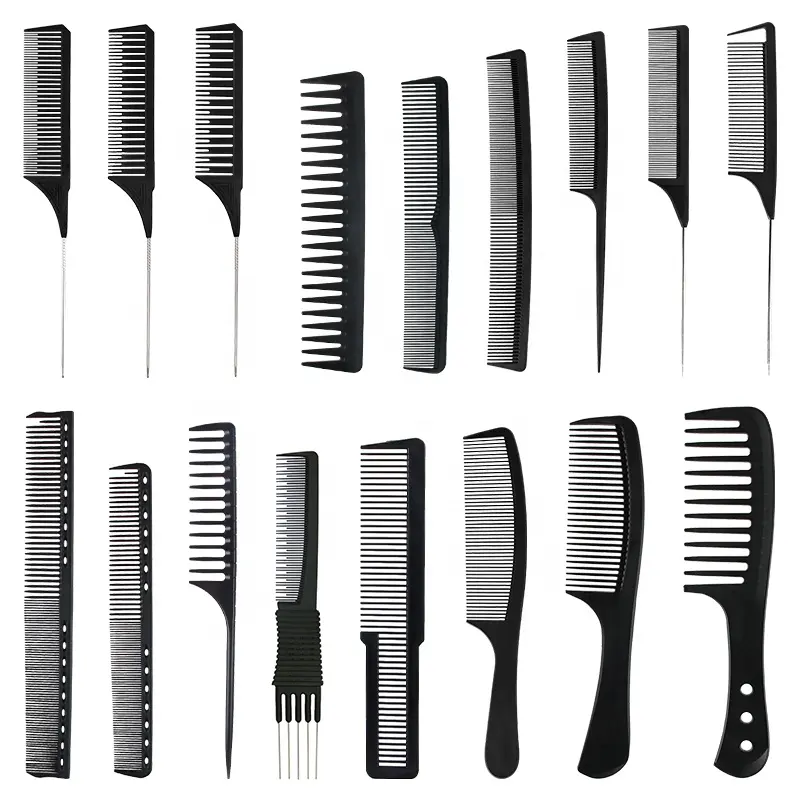 Hot người bán hàng quốc phòng Công cụ tạo kiểu tóc Salon cắt tóc phụ kiện cửa hàng đen nhựa kim loại Pin rat đuôi Lược