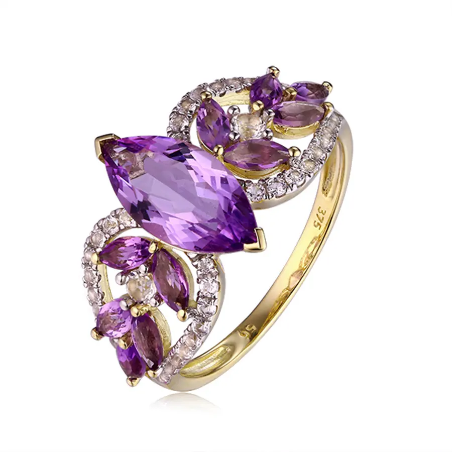 Engagement Gift 10K 14K 18K Solid Gold Purple Diamond 3D Gold Wedding Ring Designs For Women