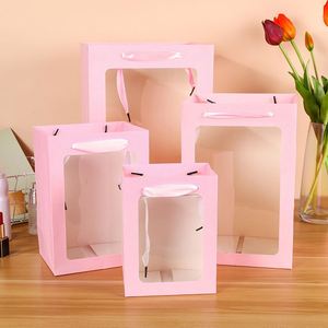 Bolsa de Papel Portátil Personalizada con Logotipo Impreso, Bolsa de Regalo con Asa y Ventana Transparente para Flores - Product Image 4