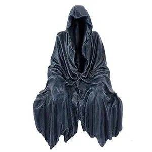 Custom resin black robe nightcrawler statue Halloween desktop ornament gothic decor creeper grim reaper sitting sculpture