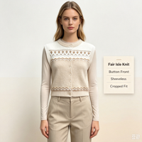 Gilets pour femmes Gable, nouveaux modèles tricotés sur mesure, OEM&ODM, haute qualité, style Fair Isle, couleur kaki, cardigans sans manches, vente en gros