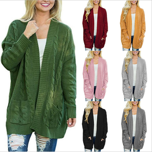 Cardigans ouverts pour femmes chandails à manches longues en tricot épais vêtements d'extérieur MD-LONG amples avec deux poches - Product Image 6