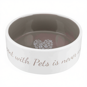 Bol en céramique pour animaux de compagnie 0,8 l, couleur crème taupe, design cœur, pour chiens et chats - Product Image 2