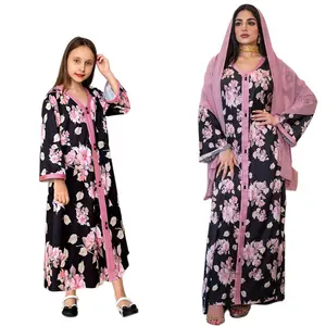 Ropa para niños estilo princesa vestido para padres e hijos Abaya para niñas de 12 años vestido Abaya islámico Eid Abaya Satijn