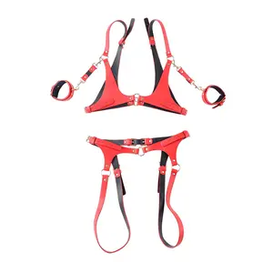 Red Bondage Lingerie Pu Leather Sexy Fashion Leather Strapped Lingerie Bondage Gear Sex Toys For Women Man Juguetes Sexuales
