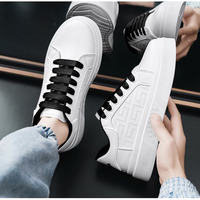 Baskets blanches respirantes à plateforme pour hommes, à lacets, décontractées, style skate, tendance, polyvalentes, à semelle épaisse, pour étudiants, chaussures de marche quotidiennes